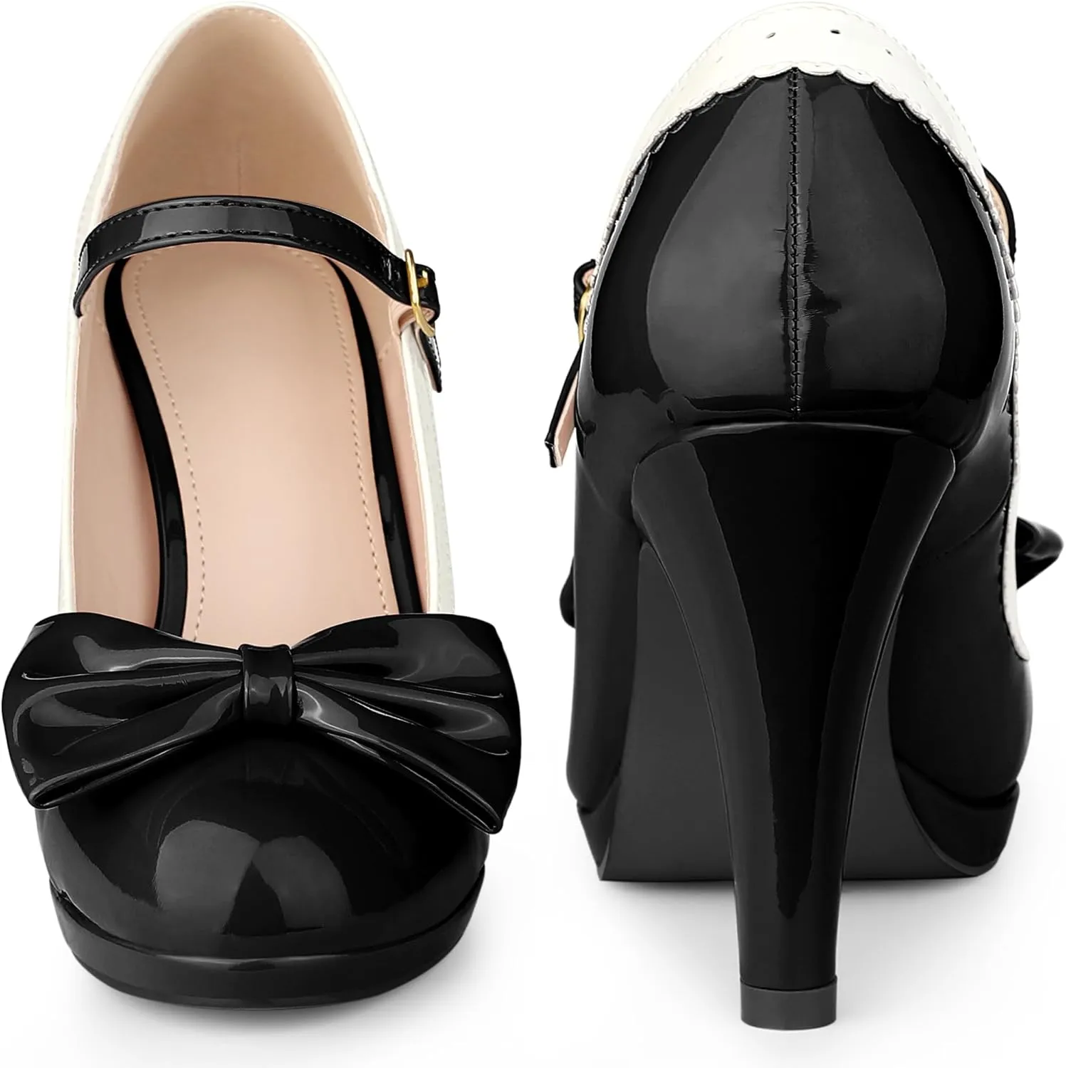 Perphy Bow Platform Stiletto Heels Mary Janes Shoes for Women Retro 1950s Shoes
