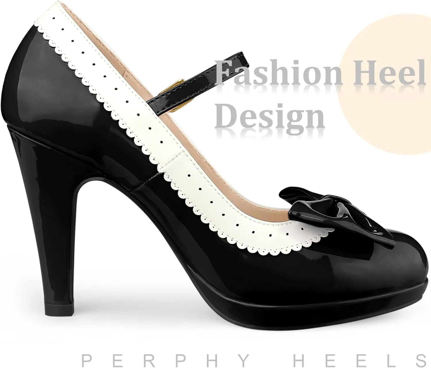 Perphy Bow Platform Stiletto Heels Mary Janes Shoes for Women Retro 1950s Shoes