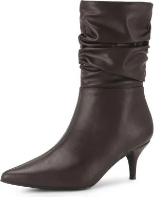 Perphy Pointed Toe Slouch Kitten Heel Boot Mid-Calf Boots for Women