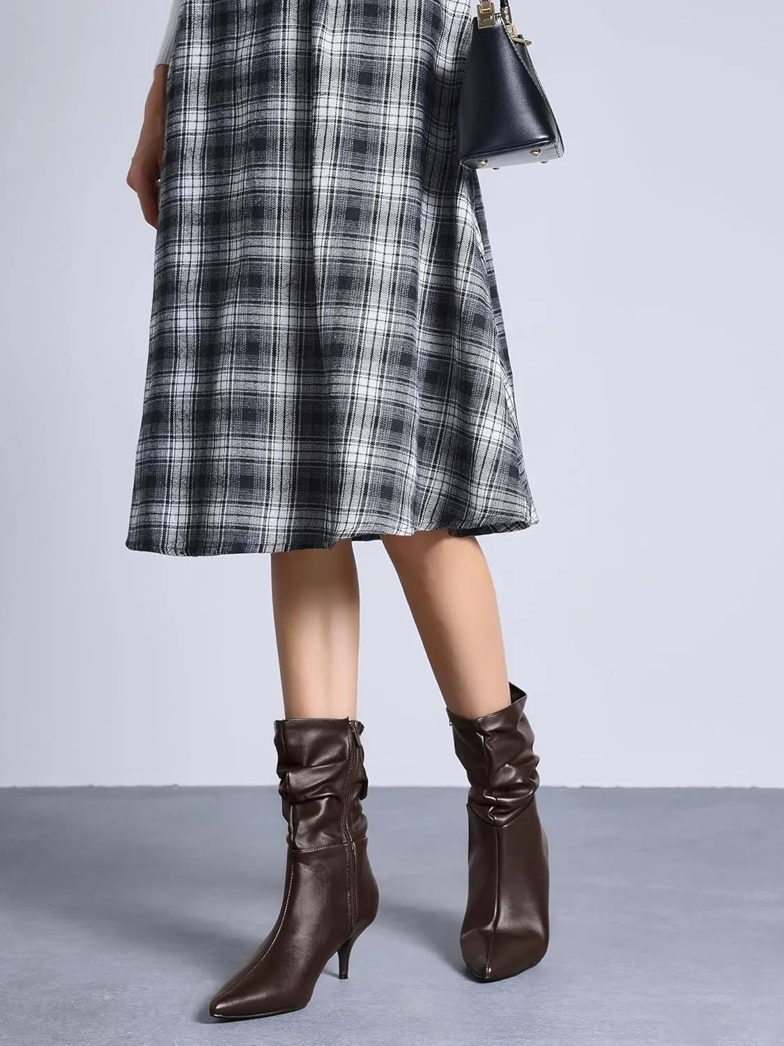 Perphy Pointed Toe Slouch Kitten Heel Boot Mid-Calf Boots for Women