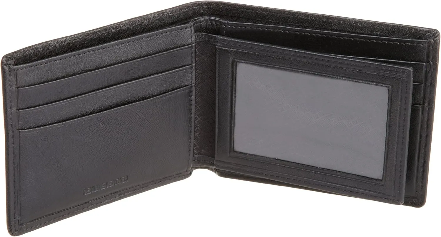 Perry Ellis Men's Park Avenue 100% Leather Wallet with Passcase, Bifold, Durable & Versatile, Black