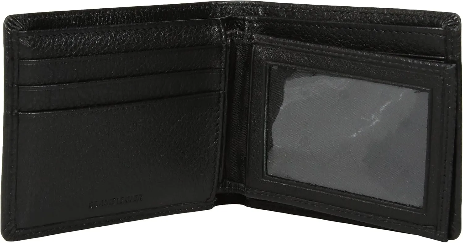 Perry Ellis Men's Park Avenue 100% Leather Wallet with Passcase, Bifold, Durable & Versatile, Black
