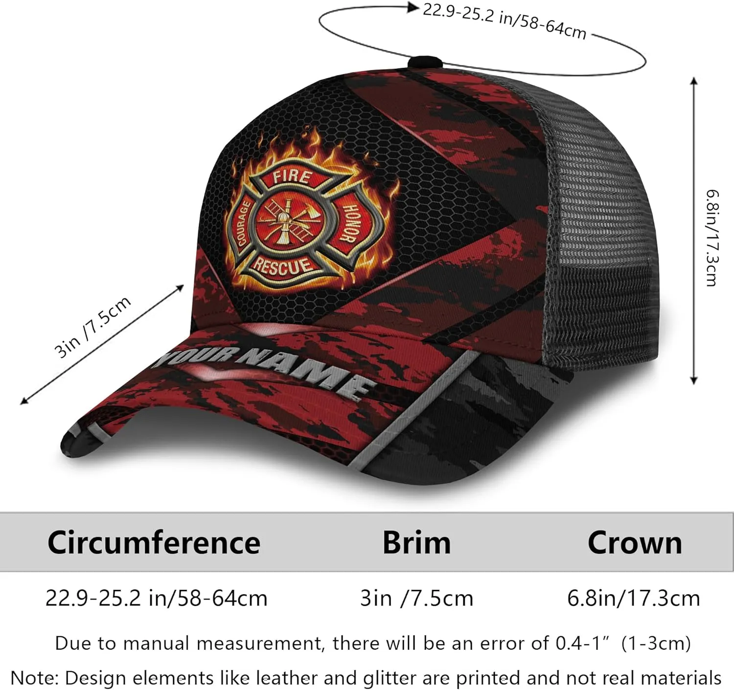 Personalise Firefighter Badge and Flame Pattern Truckers Hats with Mesh Back Summer Firefighter Meshback Cap Gift for Men