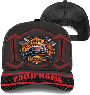 Personalise Firefighter Badge and Flame Pattern Truckers Hats with Mesh Back Summer Firefighter Meshback Cap Gift for Men