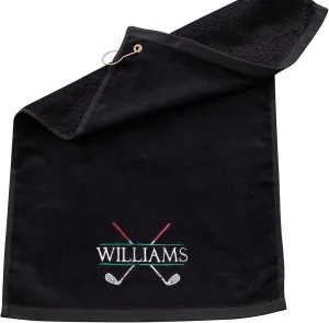 Personalization Universe Crossed Clubs Embroidered Golf Towel, Customizable with Any Name, 100% Cotton with Plush Velour Finish, Perfect Golf Accessories for Men and Women, Father’s Day, Retirement