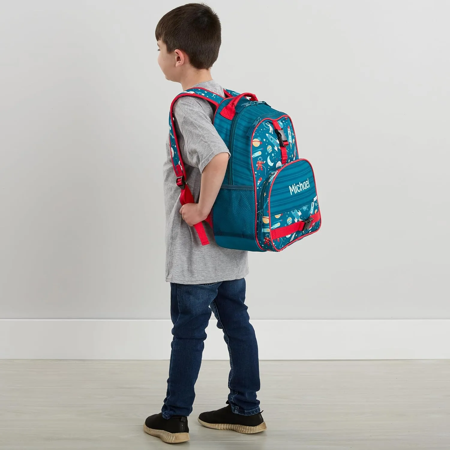 Personalization Universe Kids Backpack - Space Embroidered All Over Print by Stephen Joseph, Perfect for Boys and Girls, Customizable School Bag with Name, Personalized Embroidered Bookbag