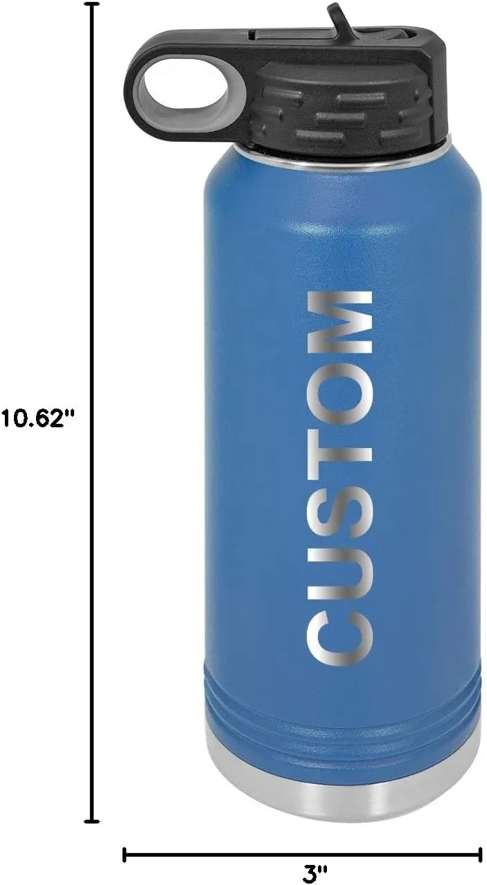 Personalized Add Your Name 32-Ounce Double Wall Insulated Stainless Steel Custom Sports Water Bottle with Flip Top Lid, Straw - Customizable