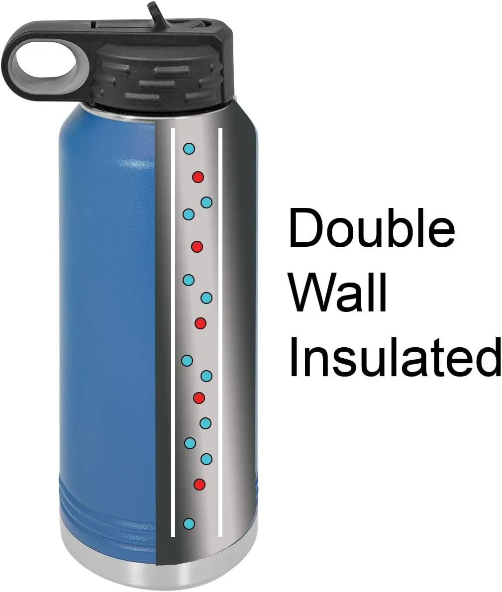 Personalized Add Your Name 32-Ounce Double Wall Insulated Stainless Steel Custom Sports Water Bottle with Flip Top Lid, Straw - Customizable