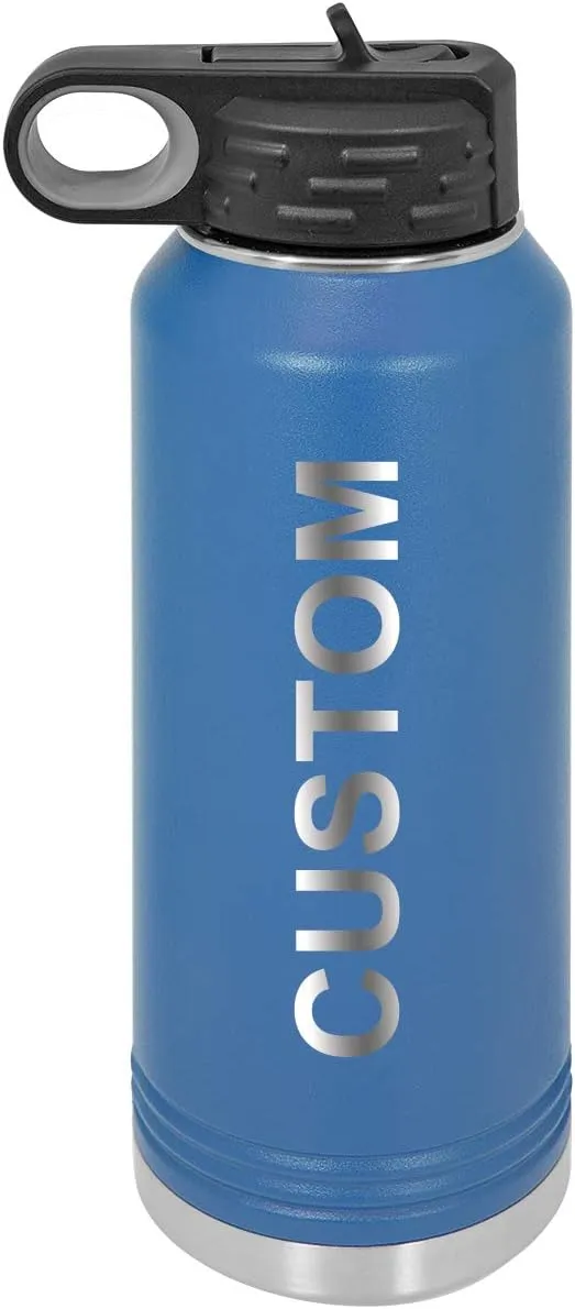 Personalized Add Your Name 32-Ounce Double Wall Insulated Stainless Steel Custom Sports Water Bottle with Flip Top Lid, Straw - Customizable