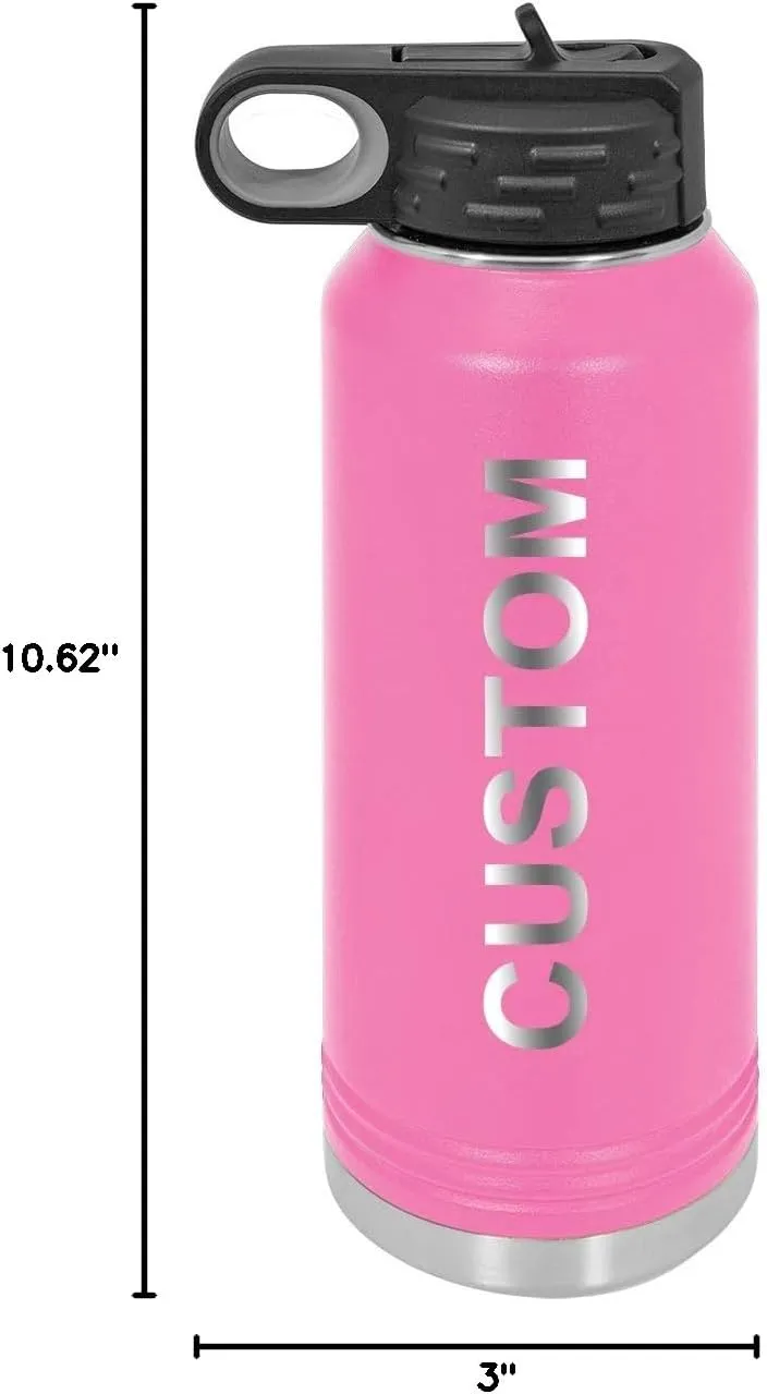 Personalized Add Your Name 32-Ounce Double Wall Insulated Stainless Steel Custom Sports Water Bottle with Flip Top Lid, Straw - Customizable