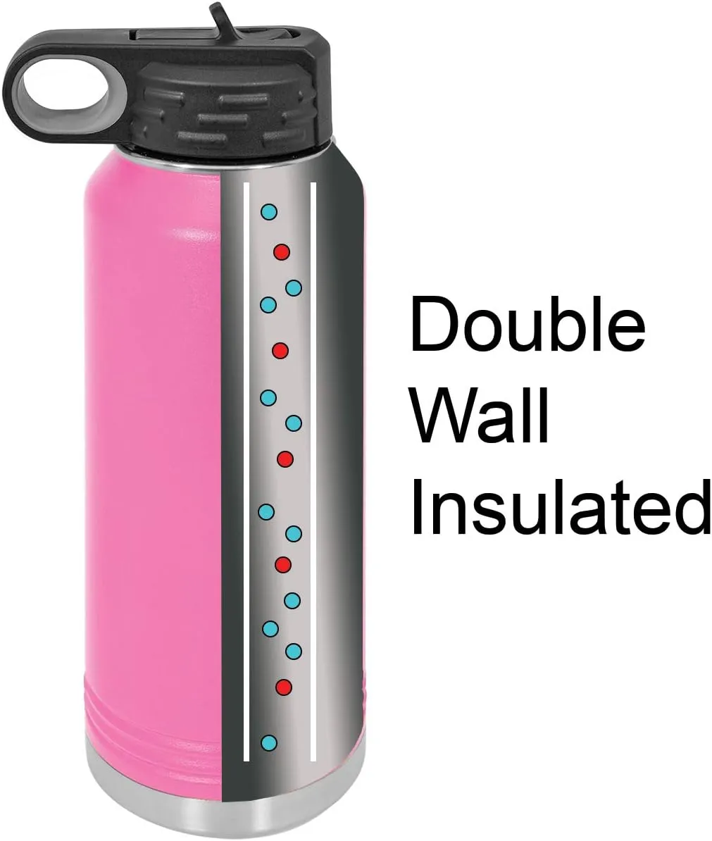 Personalized Add Your Name 32-Ounce Double Wall Insulated Stainless Steel Custom Sports Water Bottle with Flip Top Lid, Straw - Customizable