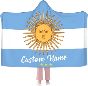 Personalized Argentina Blanket for Soccer Fans - Custom Name Hooded Sports Blanket