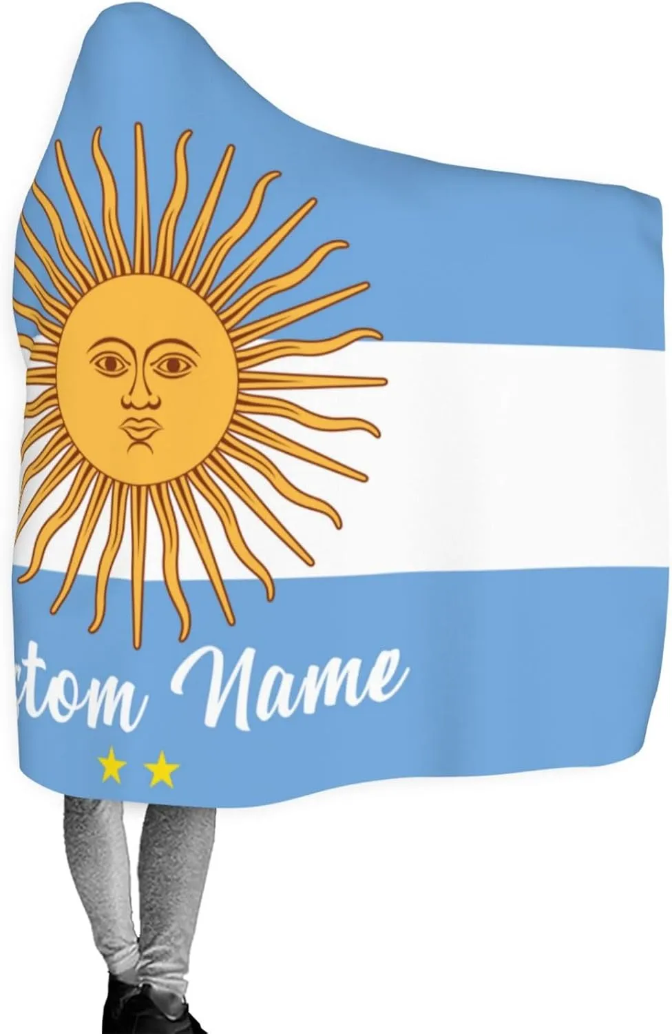 Personalized Argentina Blanket for Soccer Fans - Custom Name Hooded Sports Blanket
