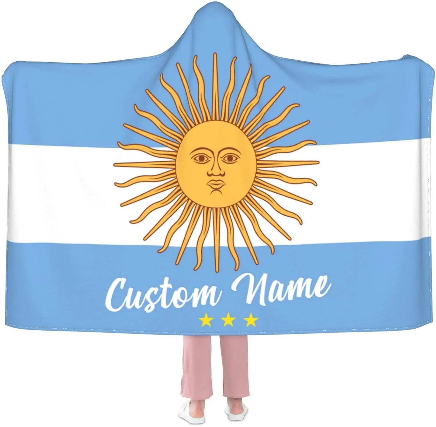 Personalized Argentina Blanket for Soccer Fans - Custom Name Hooded Sports Blanket