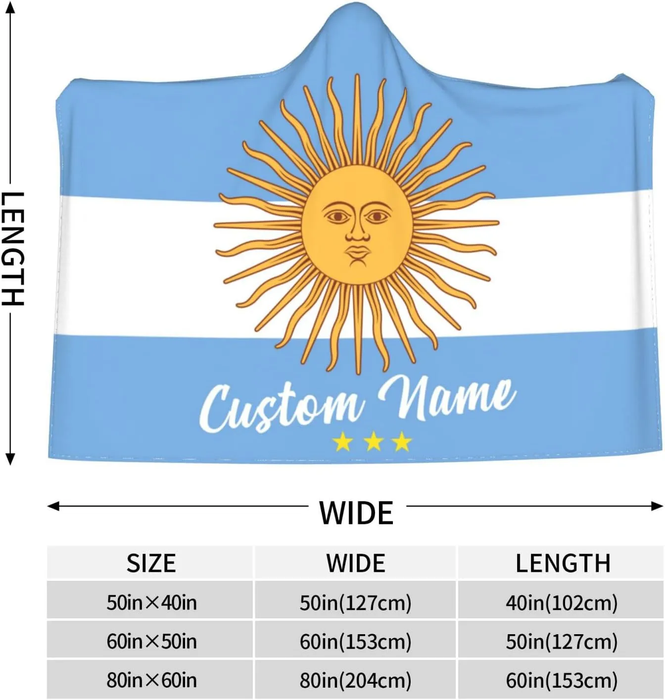 Personalized Argentina Blanket for Soccer Fans - Custom Name Hooded Sports Blanket