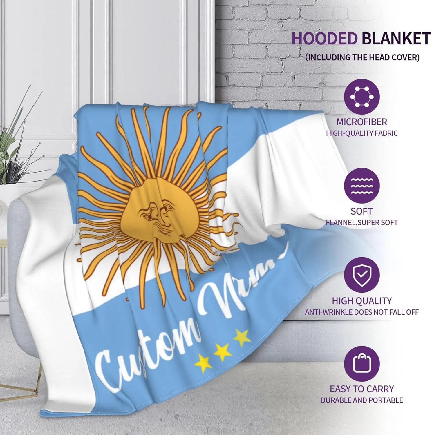 Personalized Argentina Blanket for Soccer Fans - Custom Name Hooded Sports Blanket