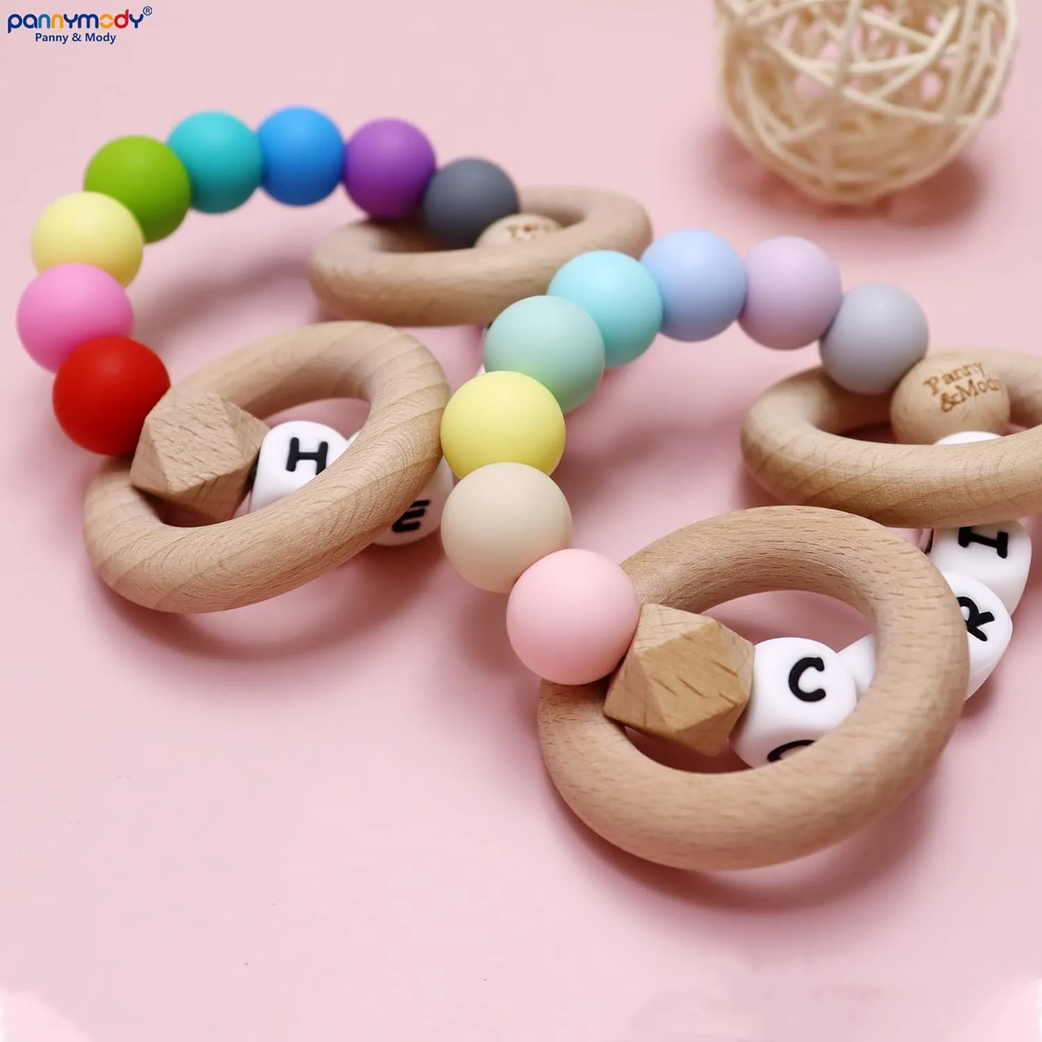 Personalized Baby Rattle and Plush Rings with Name for Boys and Girls Baby Shower - Candy