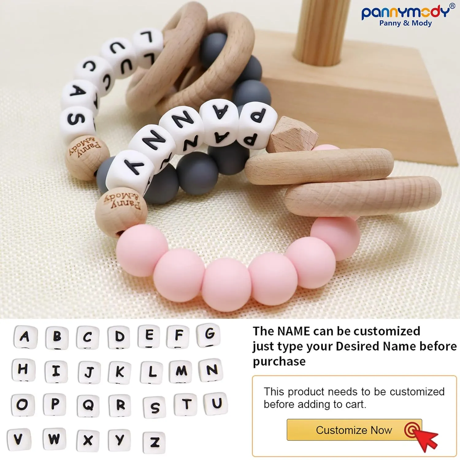 Personalized Baby Rattle and Plush Rings with Name for Boys and Girls Baby Shower - Candy