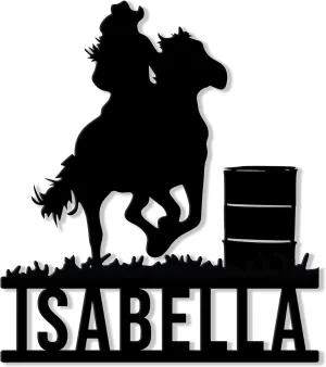 Personalized Barrel Racing Metal Sign, Rodeo Hanging Sign Outdoor Porch Welcome, Custom Name - Wall Fence Yard Patio, Home Office Decor Barrel Racer Gift Birthday by OhaPrints