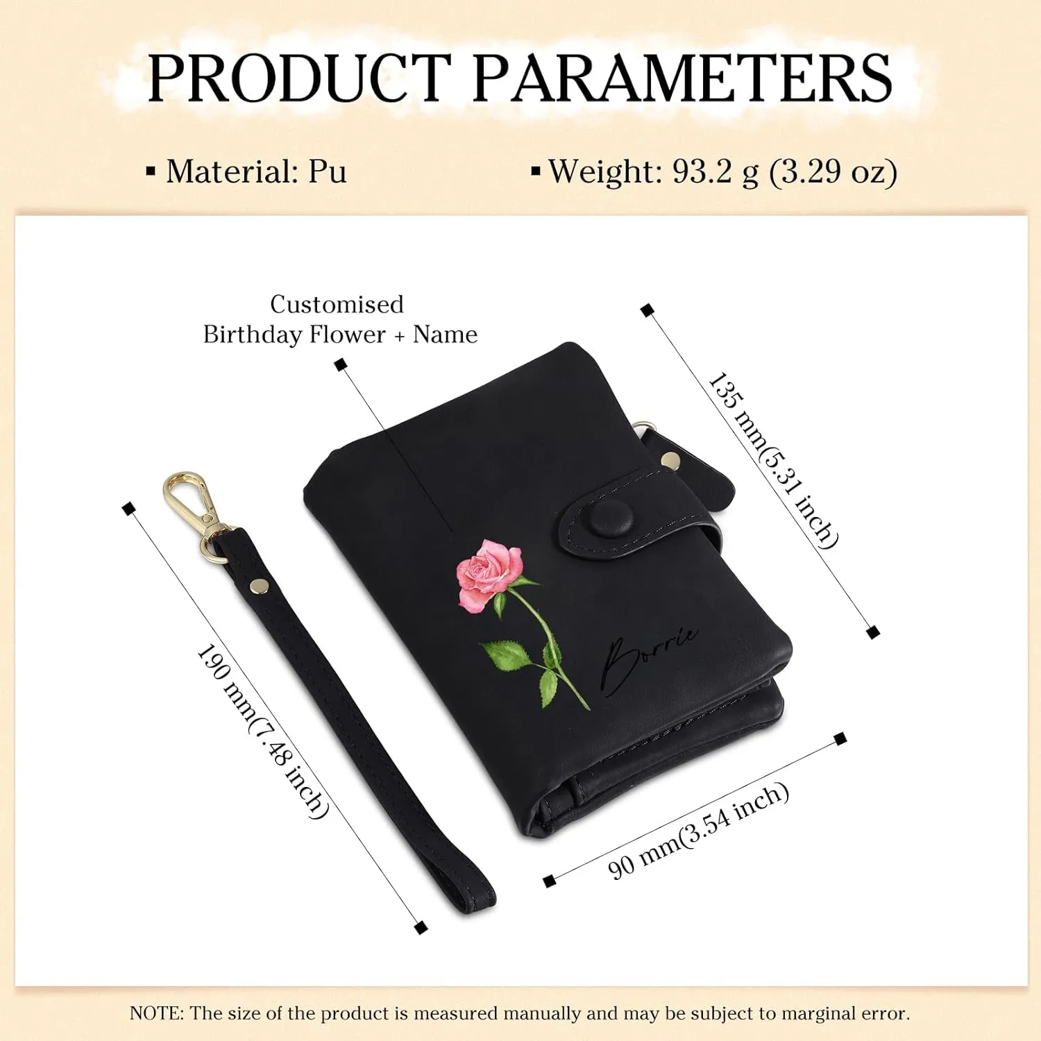 Personalized Birth Flower Wallet for Women Custom Wristlet Wallets with Name Small Leather Wallet Purse for Women Card Holder Wallet Gifts for Mom Grandma (Black)
