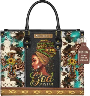 Personalized Black Queen Leather Bag, Gift for African American, Afro Black Girl, Mother's Day Gift