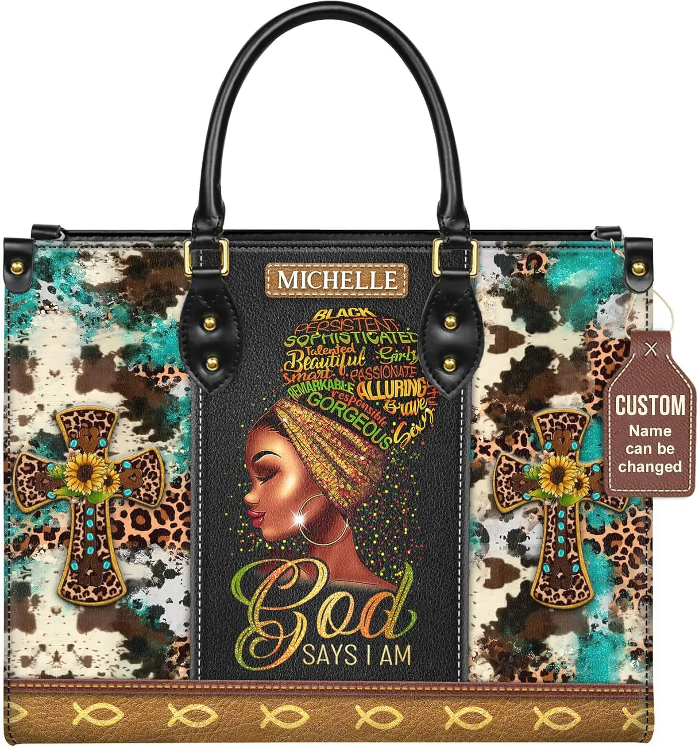 Personalized Black Queen Leather Bag, Gift for African American, Afro Black Girl, Mother's Day Gift