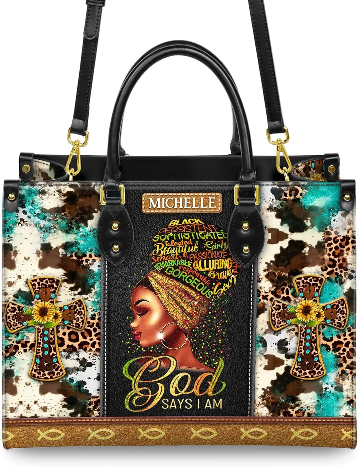 Personalized Black Queen Leather Bag, Gift for African American, Afro Black Girl, Mother's Day Gift