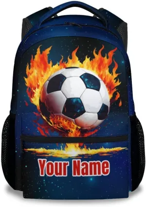 Personalized Boys & Girls Kids Preschool Soccer Backpack, 17 Inch Custom School Bookbag with Adjustable Straps, Durable, Lightweight Blue Graphic Soccer Theme Backpack