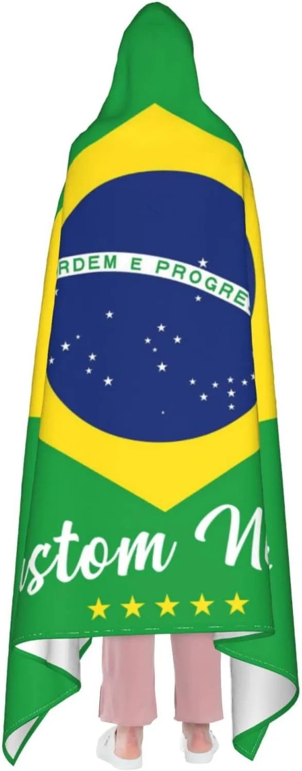 Personalized Brazil Blanket for Soccer Fans - Custom Name Hooded Sports Blanket