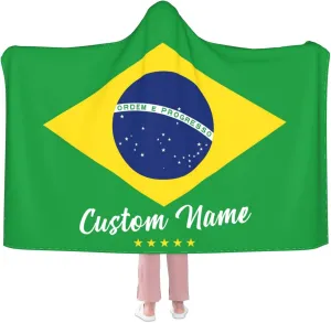 Personalized Brazil Blanket for Soccer Fans - Custom Name Hooded Sports Blanket