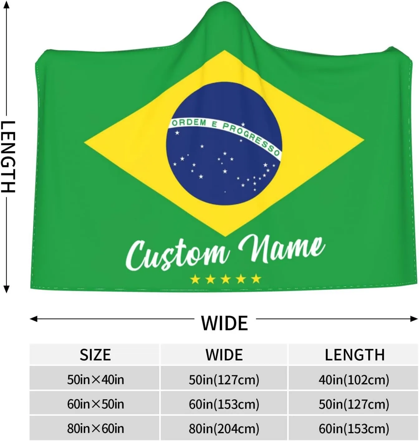 Personalized Brazil Blanket for Soccer Fans - Custom Name Hooded Sports Blanket