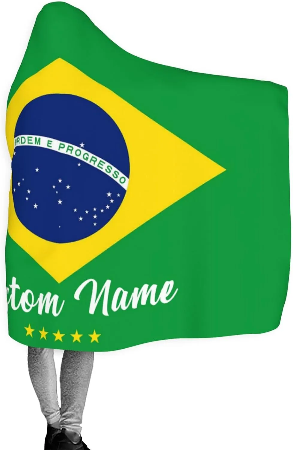 Personalized Brazil Blanket for Soccer Fans - Custom Name Hooded Sports Blanket