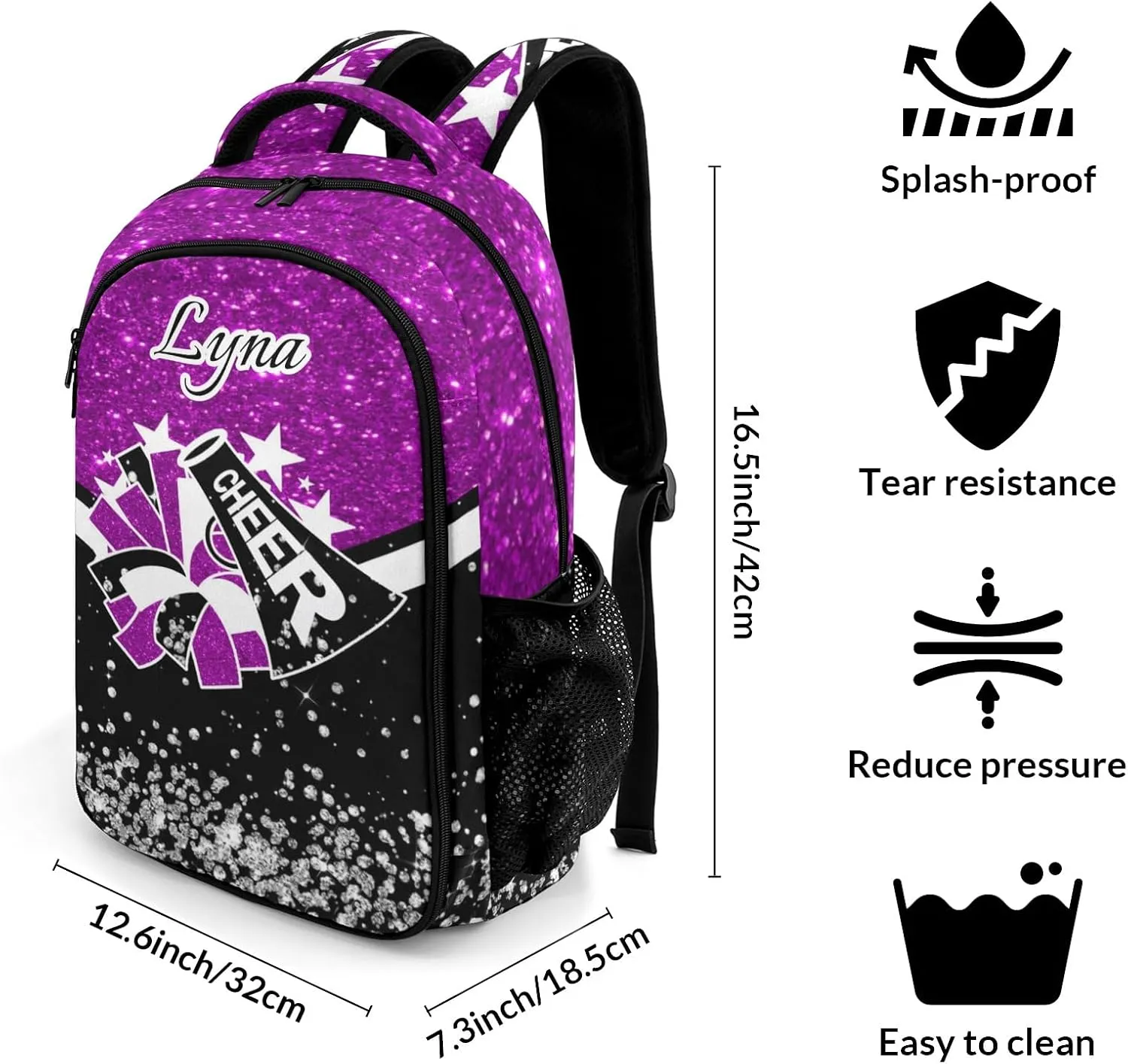 Personalized Cheer Cheerleading Backpack for Kids Boys Girls, Customized with Name Cheer School Backpack Casual Daypack Schoolbag for Student Bookbag (Deep Pink)