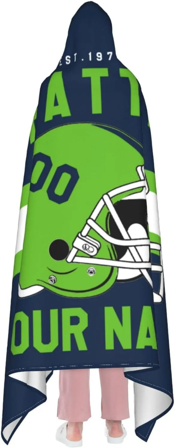 Personalized City Throw Blanket for Football Fans-Custom Name Number Hooded Blankets-Sports Wearable Blankets Ideal for Football Players&Fans