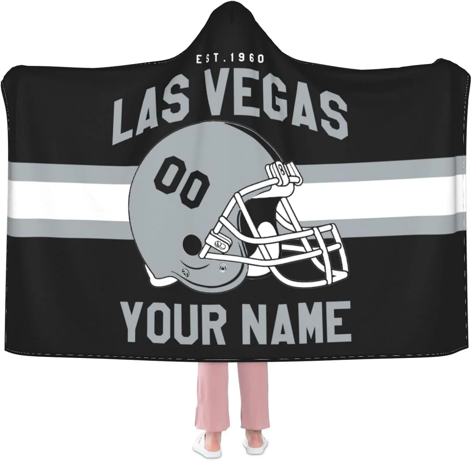 Personalized City Throw Blanket for Football Fans-Custom Name Number Hooded Blankets-Sports Wearable Blankets Ideal for Football Players&Fans