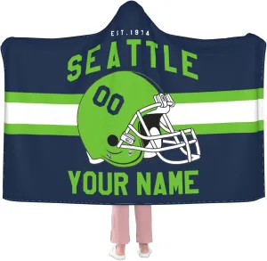 Personalized City Throw Blanket for Football Fans-Custom Name Number Hooded Blankets-Sports Wearable Blankets Ideal for Football Players&Fans