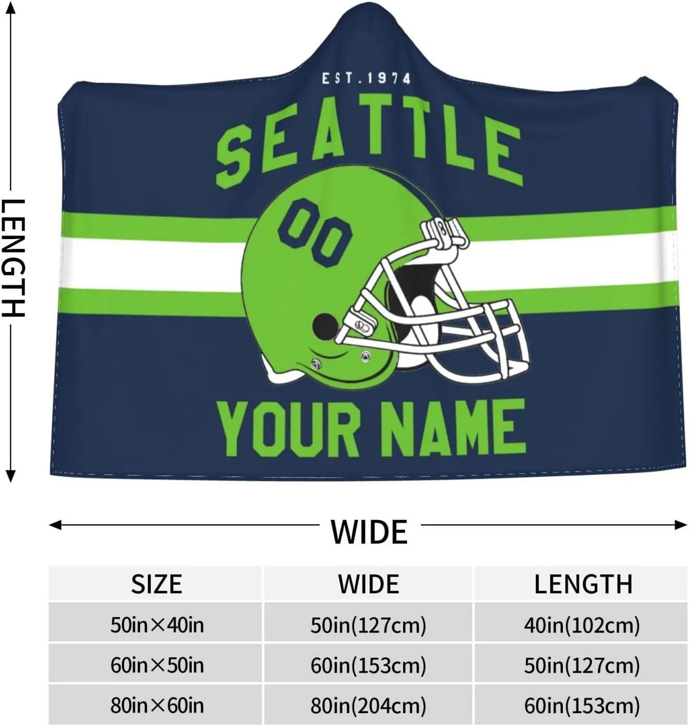 Personalized City Throw Blanket for Football Fans-Custom Name Number Hooded Blankets-Sports Wearable Blankets Ideal for Football Players&Fans