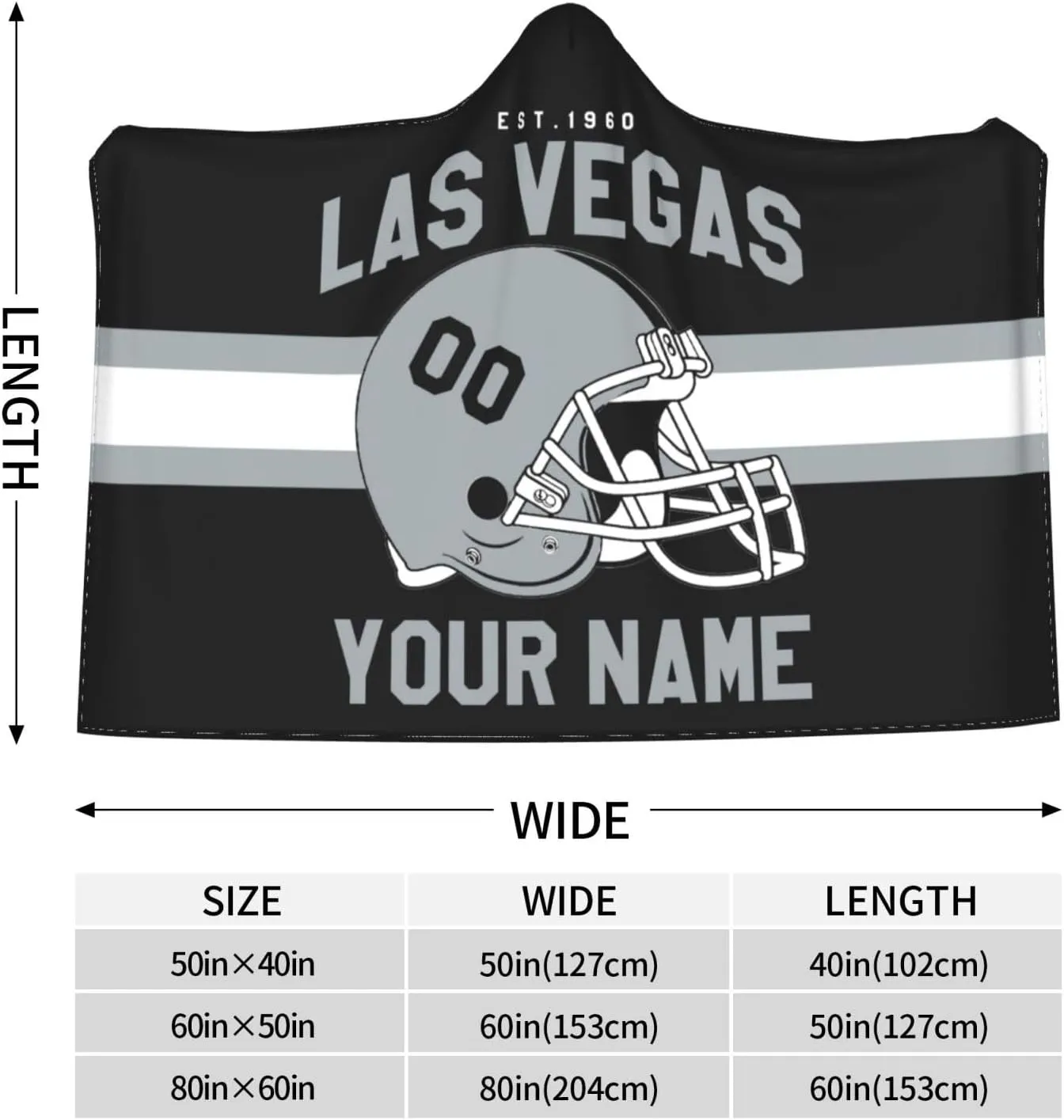 Personalized City Throw Blanket for Football Fans-Custom Name Number Hooded Blankets-Sports Wearable Blankets Ideal for Football Players&Fans