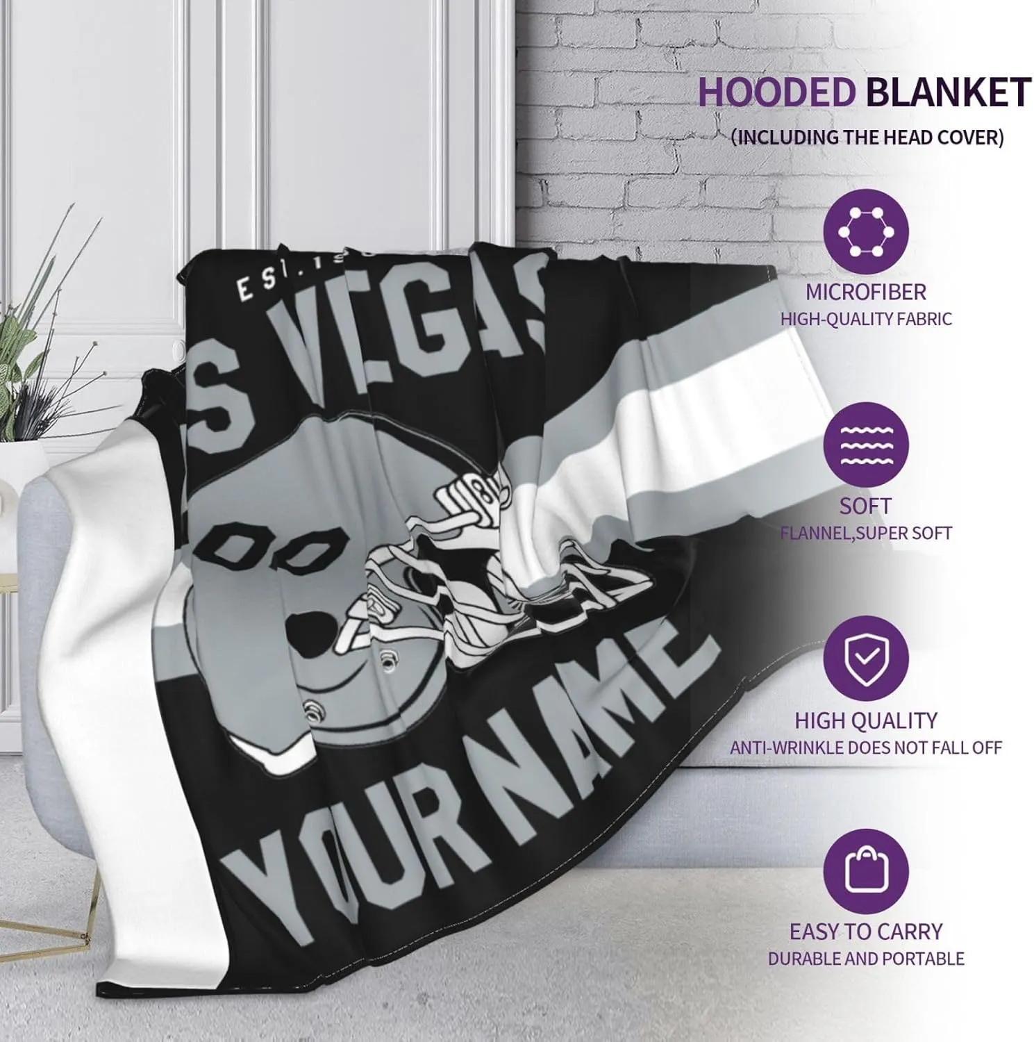 Personalized City Throw Blanket for Football Fans-Custom Name Number Hooded Blankets-Sports Wearable Blankets Ideal for Football Players&Fans