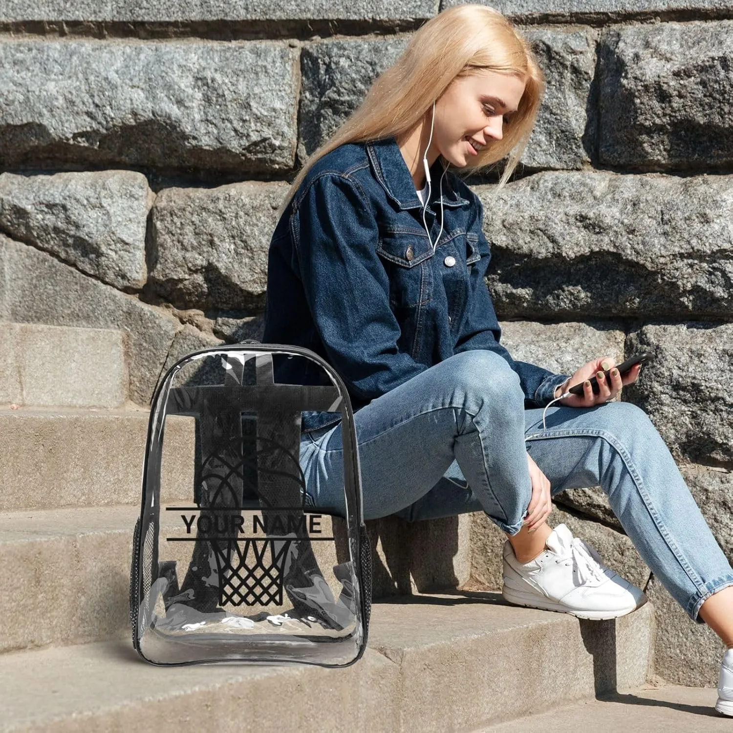 Personalized Clear Backpack for Women Men, Custom Transparent Backpacks with Name Text Photo, PVC Adjustable See Through Bag Suitable for Travel Work