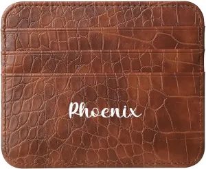 Personalized Credit Card Holder Wallet, Custom Name Initials Monogram Text Front Pocket Wallet, Crocodile Pattern PU Leather Ultra Slim Wallet, Thin Minimalist Card Case Protector for Women, Brown