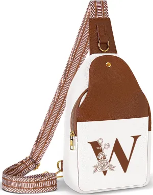 Personalized Crossbody Bag for Women Leather Sling Bags with Initial Letter Chest Bag for Travel, Gift for Mom Wife
