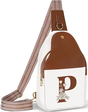 Personalized Crossbody Bag for Women Leather Sling Bags with Initial Letter Chest Bag for Travel, Gift for Mom Wife