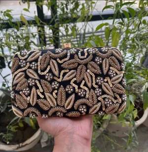 Personalized Custom embroidery Clutch Purse for Women, Beaded Clutch Crossbody Bag with Gold Chain Strap for Wedding, Bridal Shower, Bachelorette Party, Engagement (Black)