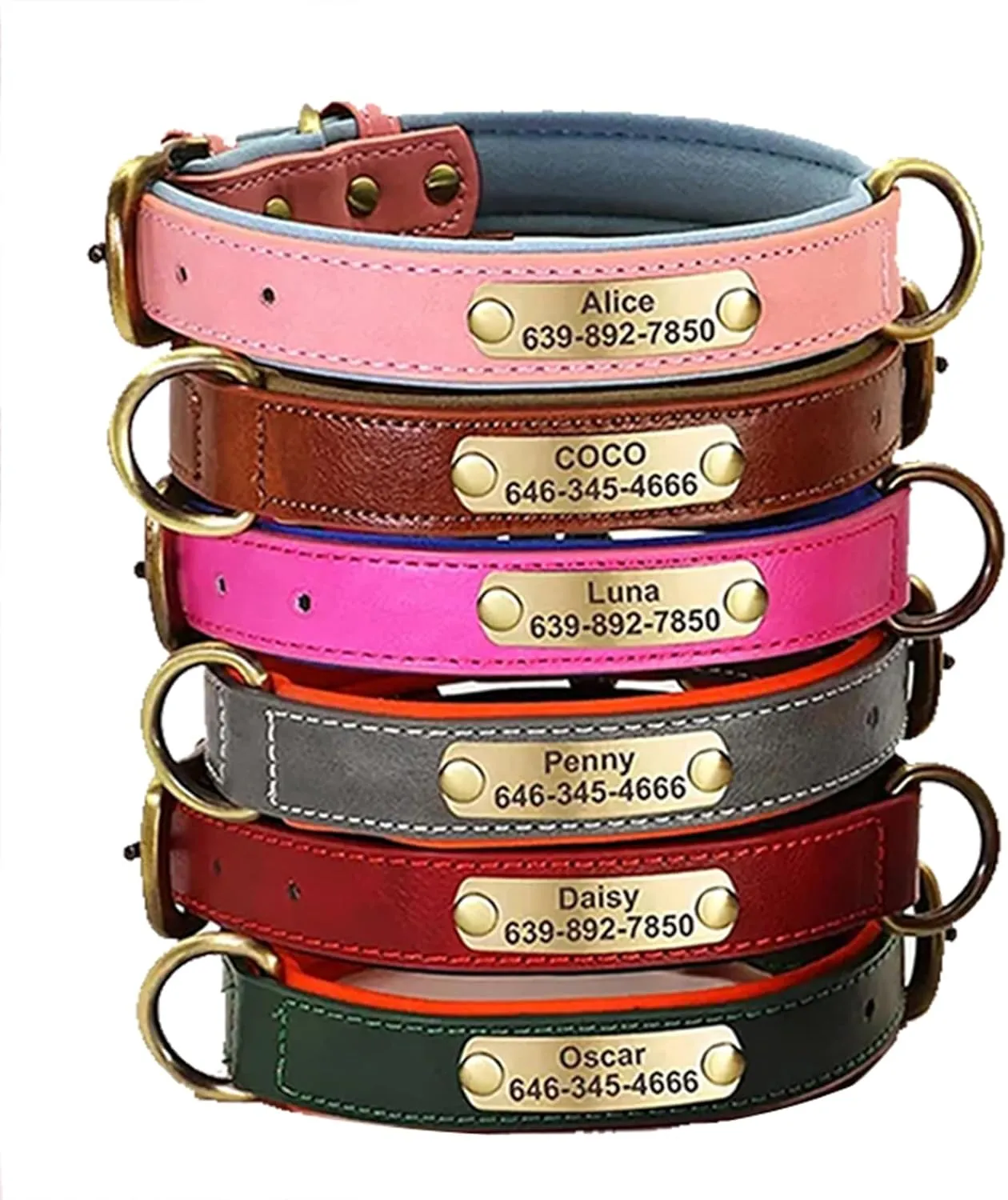 Personalized Custom Leather Dog Collar Adjustable Customizable Dog Collar for Small Medium Large X-Large Custom Engravable Name Plate (Orange)