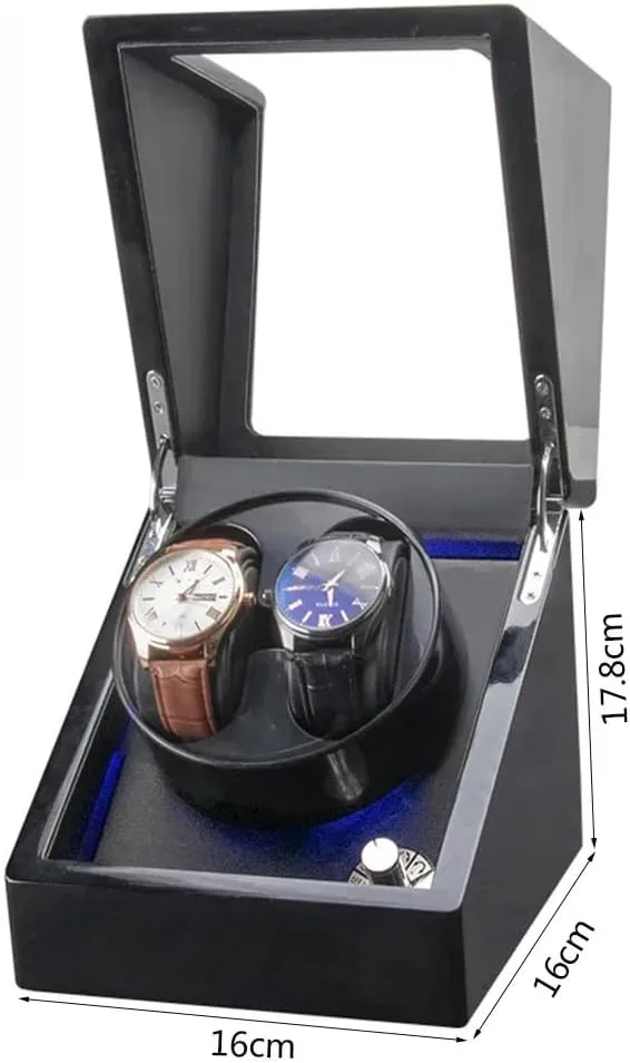 Personalized Custom Logo Wood Baking Paint Watch Winder Holder Display Mechanical Watches Case Box Double Watches Storing Unlock Boxes Customizable Logo (black)