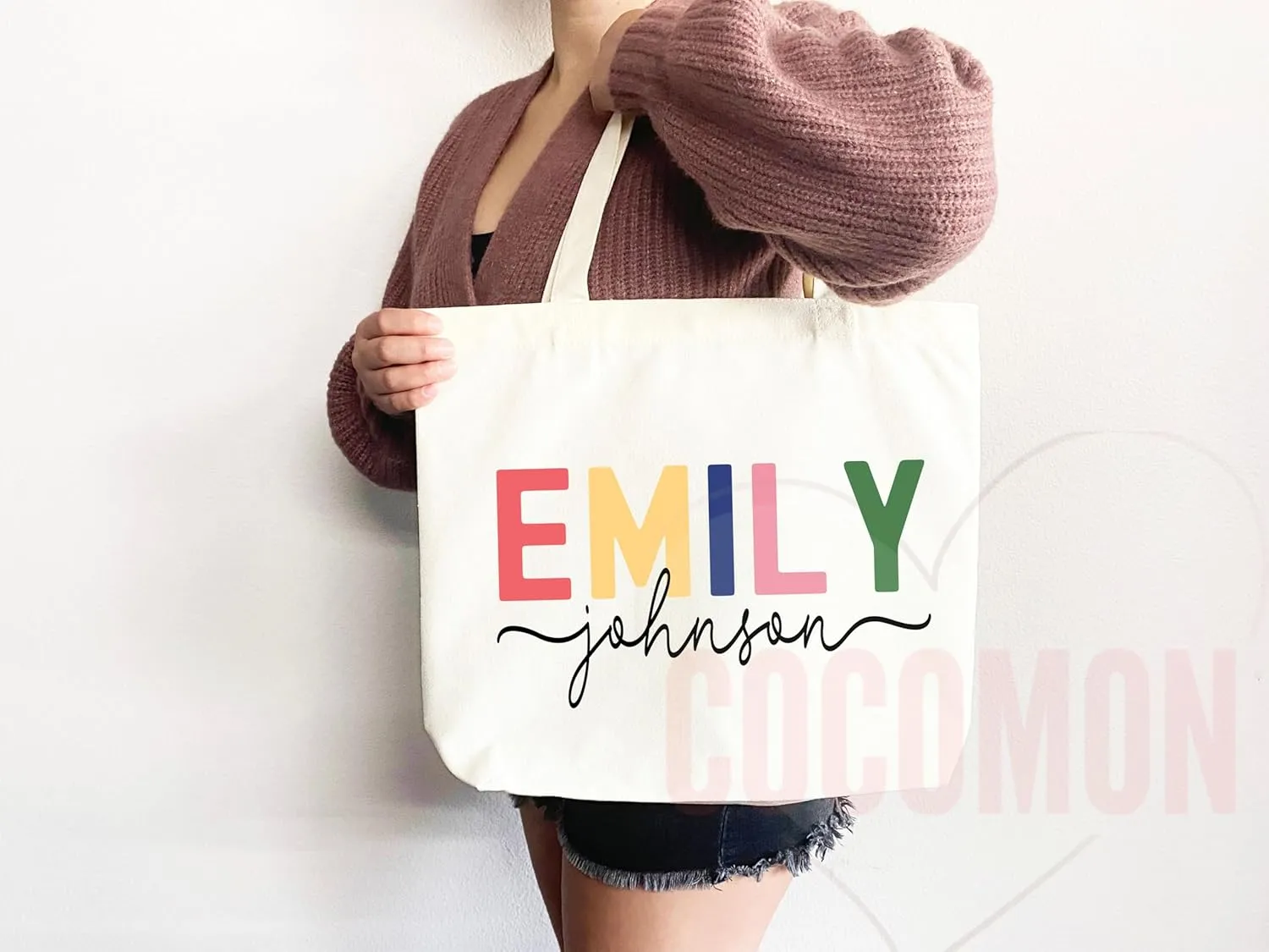 Personalized Custom Name Tote Bag - Custom Tote Shopper - Premium Canvas, Reusable, Eco-Friendly - Ideal Gift for Women, Bridesmaids, Teachers, Nurses - Customizable (Medium Bag)