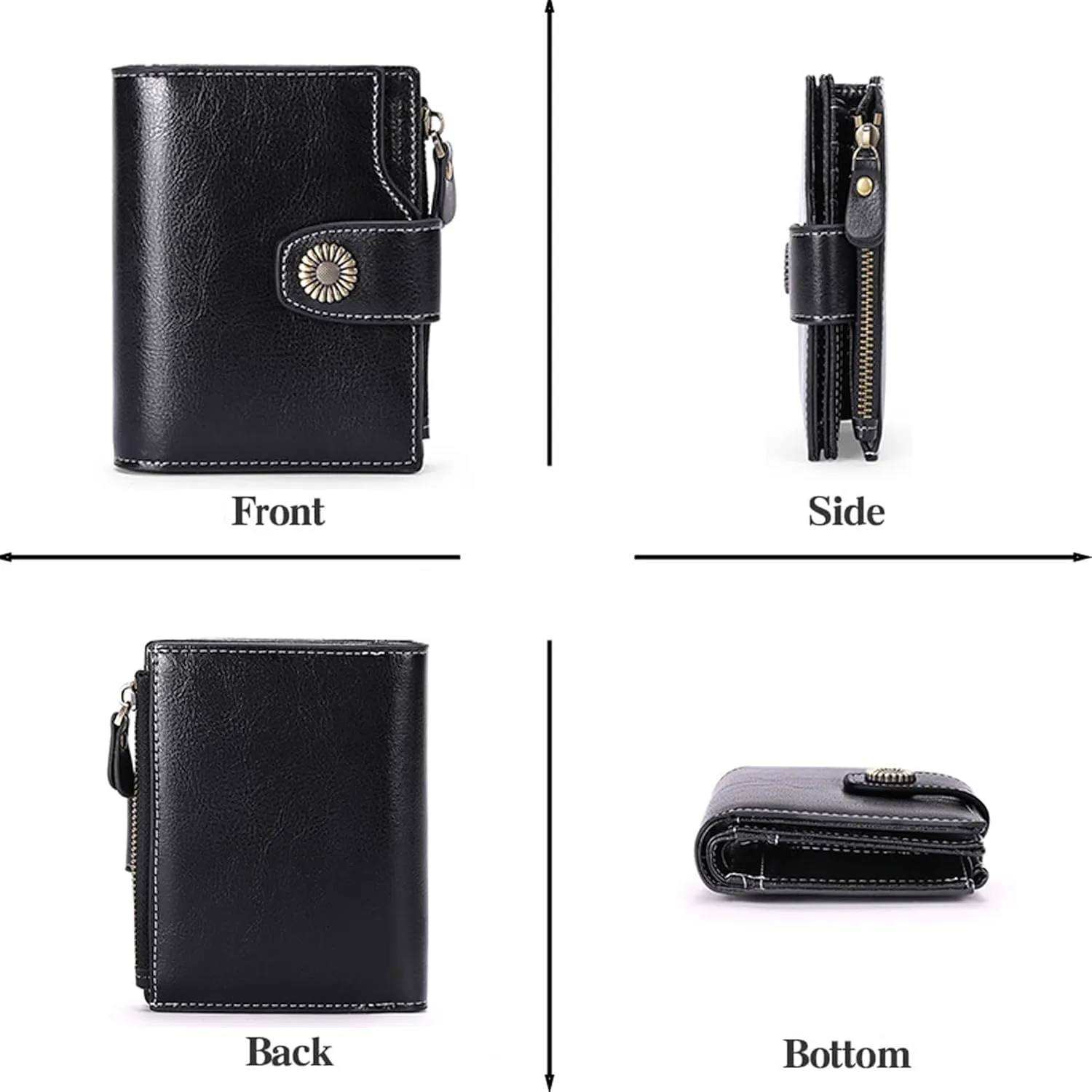 Personalized Customized Small Wallet,Engraved Name Leather Wallets Bifold Card Holder RFID Blocking with Zipper Coin Pocket Purse For Women (Wax-Black)