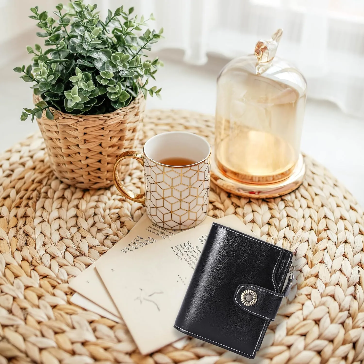 Personalized Customized Small Wallet,Engraved Name Leather Wallets Bifold Card Holder RFID Blocking with Zipper Coin Pocket Purse For Women (Wax-Black)
