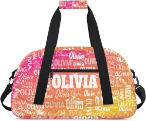 Personalized Dance Bag Gym Bag Girls, Custom Sport Duffel Bag Weekender Bags Travel Duffel Bag Shiny Glitter Starry Red Orange